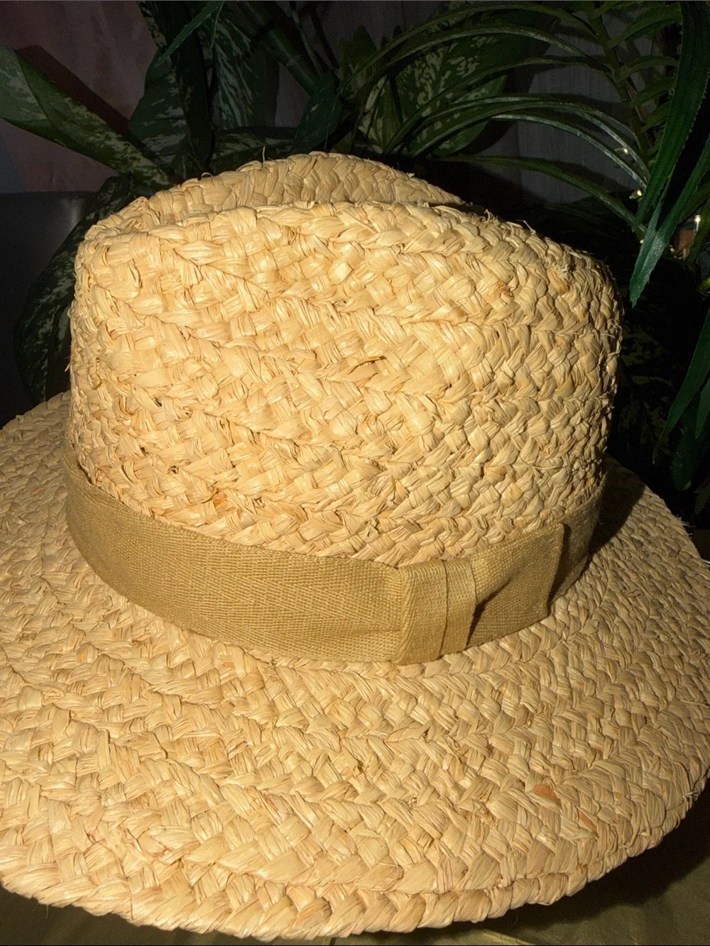 Natural Straw Fedora Hat with Light Tan Band